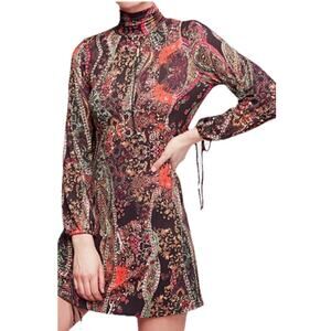 Free People Mini Dress Paisley Bohemian All Dolled Up Long Sleeve Multi Womens M